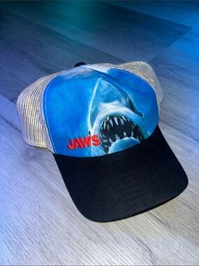 Jaws Shark Horror Movie Trucker Hat - Blue & Black